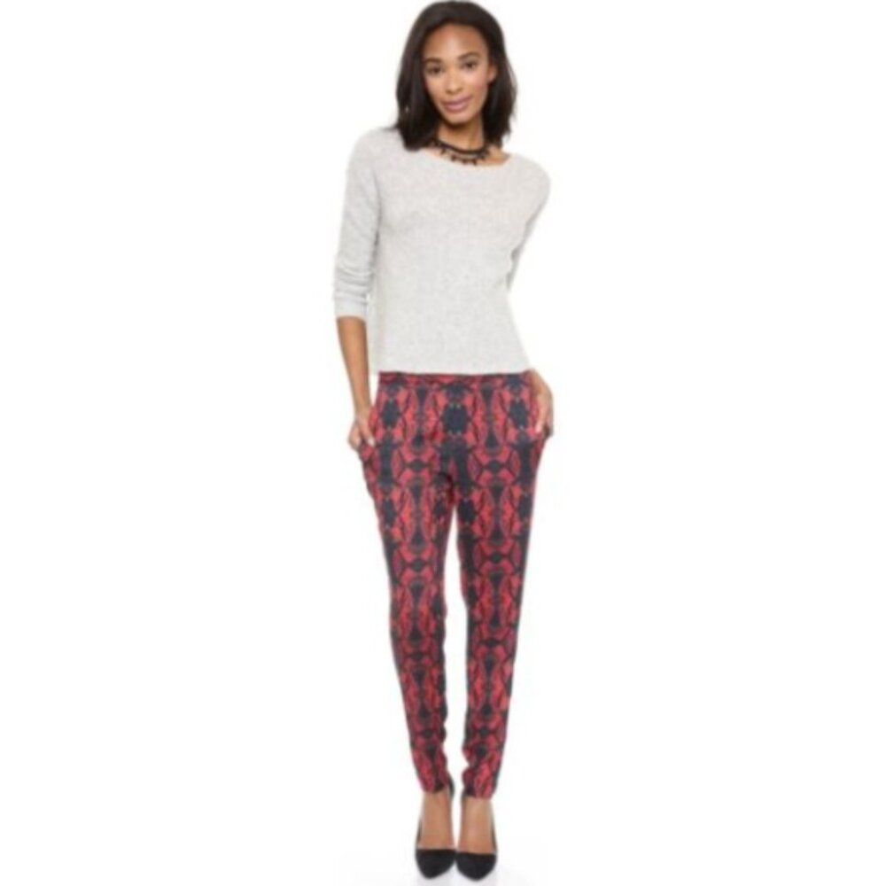 NWT ALICE + OLIVIA Women’s Black Red Butterfly Print Elastic Waist Pants Size XS